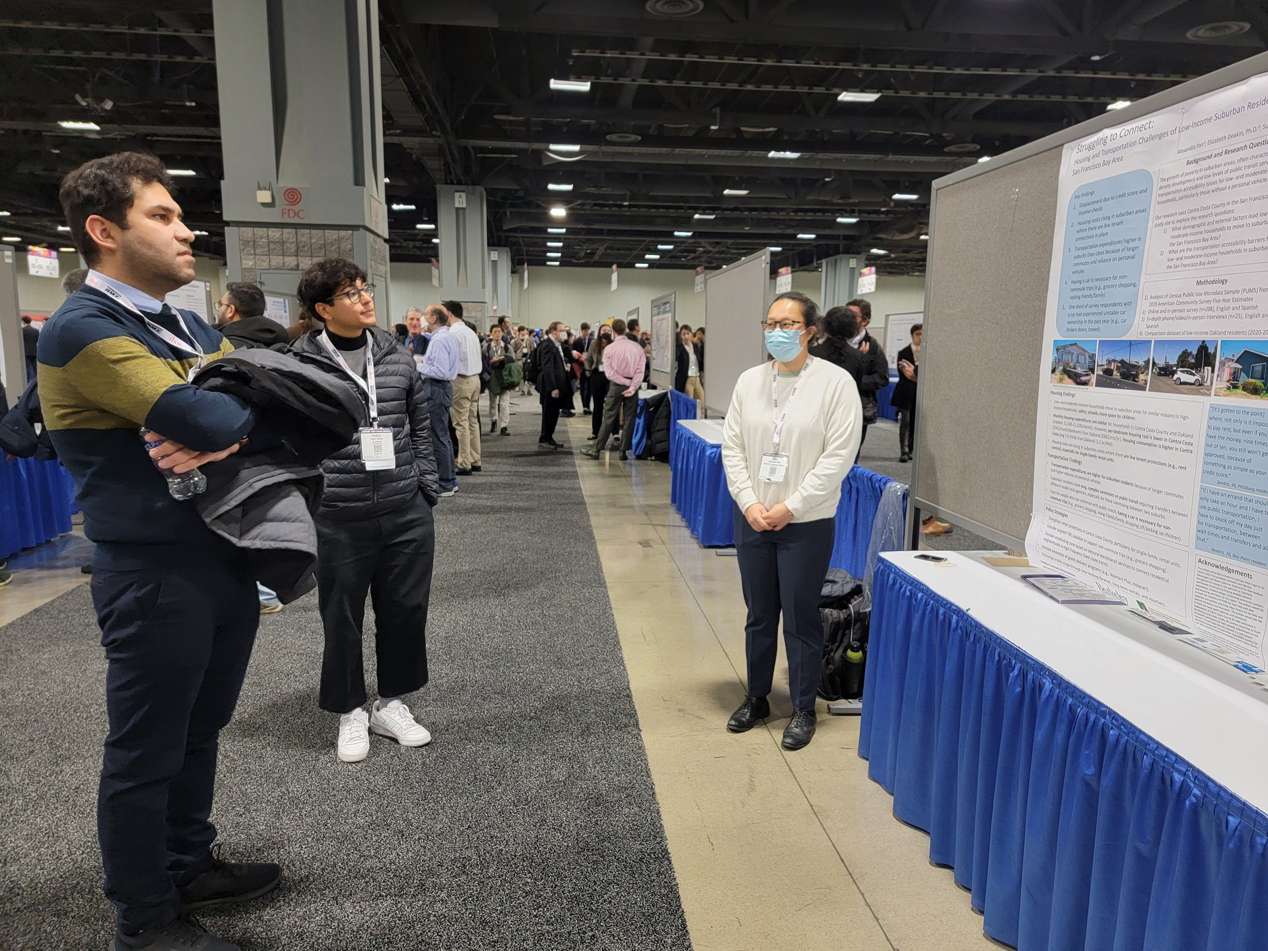 CEE doctoral student Alex Pan talks to DCRP MCP student Andre Soucy about her research on Struggling to Connect: Housing and Transportation Challenges of Low- and Moderate-Income Suburban Residents in the San Francisco Bay Area