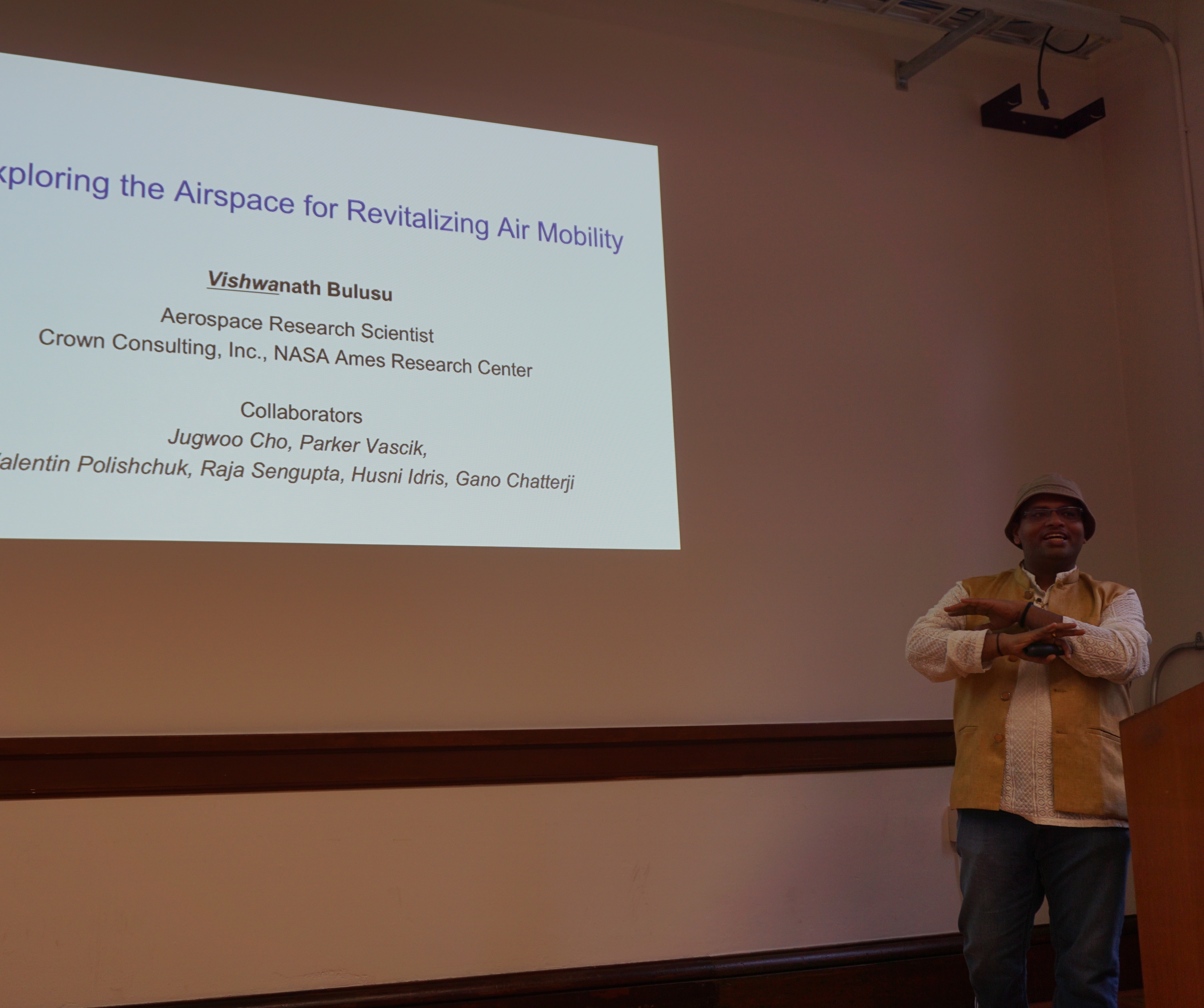 Vishwanath Bulusu, Aerospace Research Scientist, Crown Consulting Inc., NASA Ames, presents at the ITS Transportation Seminar Vishwanath Bulusu, Aerospace Research Scientist, Crown Consulting Inc., NASA Ames, presents at the ITS Transportation Seminar