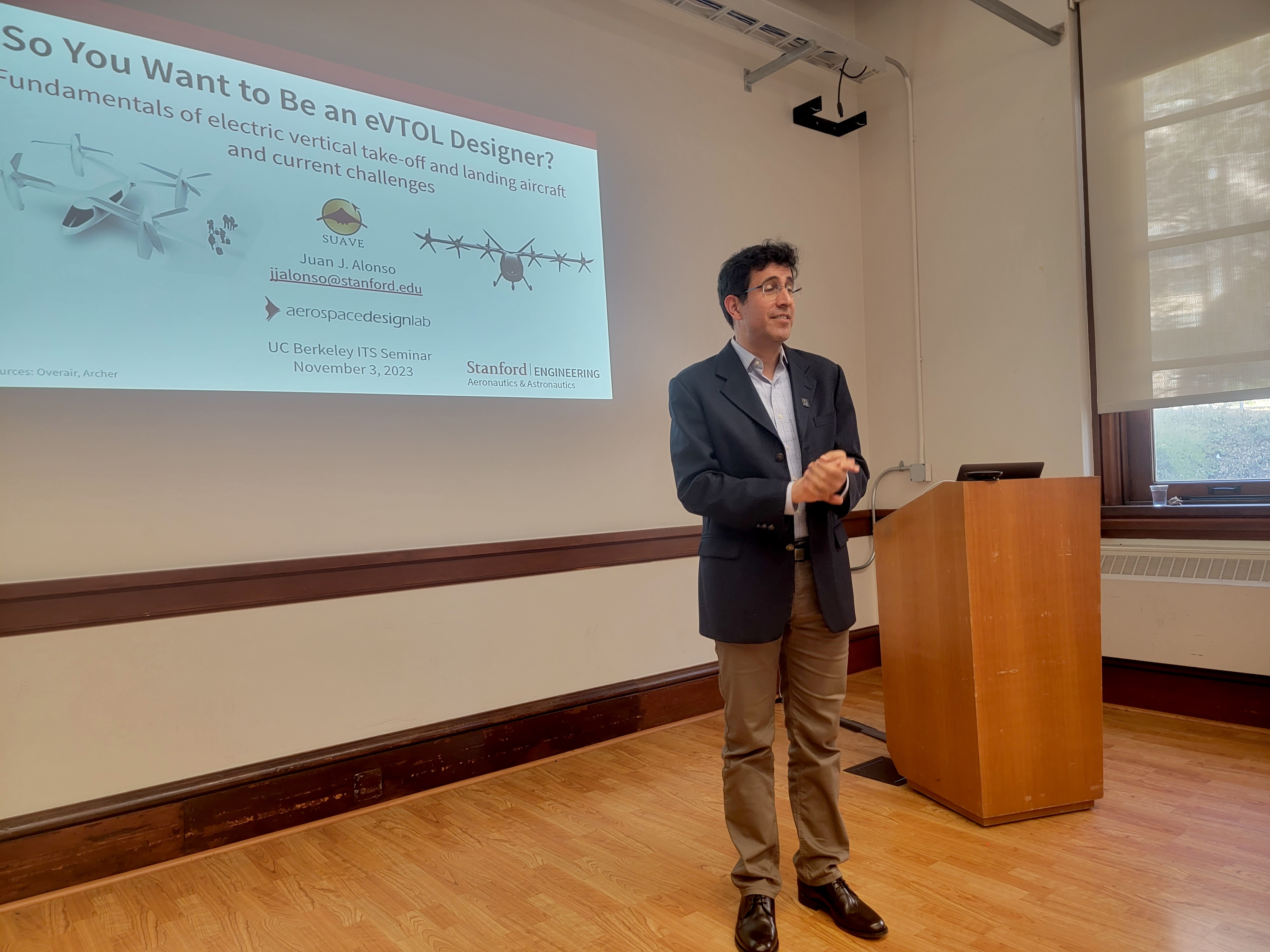Juan Alonso, Professor and Director of the Aerospace Design Laboratory at Stanford University, presents at the ITS Transportation Seminar