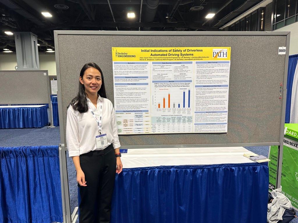 TE PhD student Joyce Jiayu Chen presents her poster Initial Indications of Safety of Driverless Automated Driving Systems at Transportation Research Board Annual Meeting 