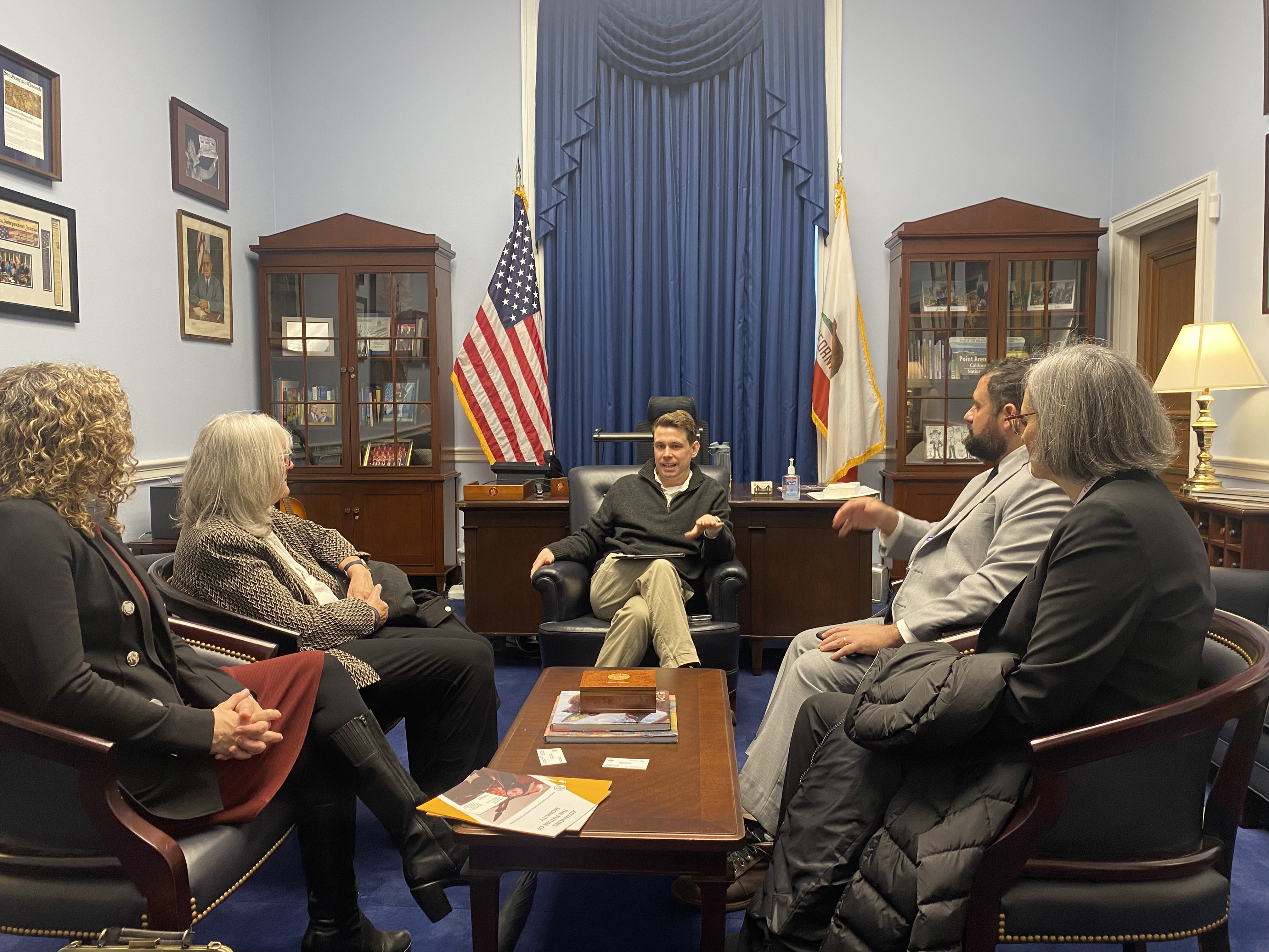 ITS Asst. Director Laura Melendy, Smart Cities Director Jane Macfarlane, PATH Director James Fishelson, and CEE Chair Joan Walker meet with the Office of Congressman Jared Huffman ITS Asst. Director Laura Melendy, Smart Cities Director Jane Macfarlane, PATH Director James Fishelson, and CEE Chair Joan Walker meet with the Office of Congressman Jared Huffman