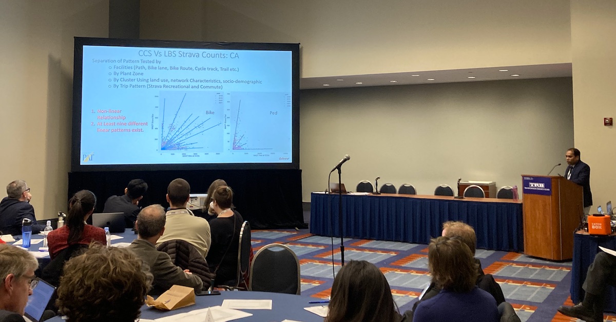 SafeTREC's Md. Mintu Miah presents "Investigating How Location-Based Services, App, and Synthetic Data Relate to and May Be Used with Data from Permanent Counters" at the Transportation Research Board Annual Meeting