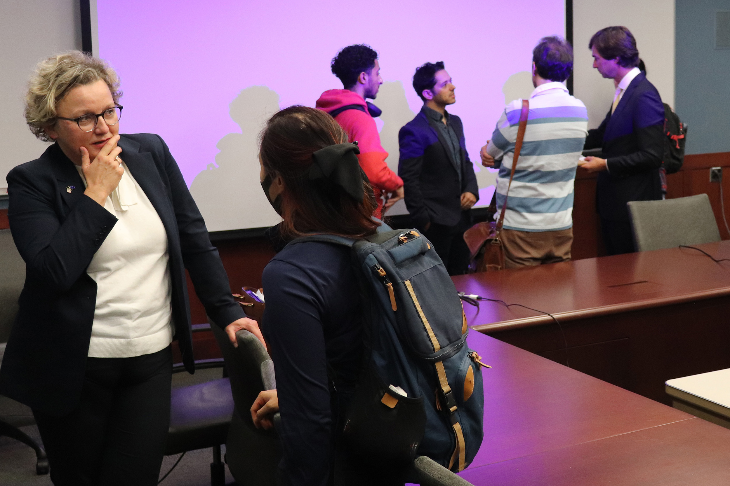 Audience members talk to presenters at Engineering Innovative Paths and Pacts between US and EU towards a Sustainable Environment Audience members talk to presenters at Engineering Innovative Paths and Pacts between US and EU towards a Sustainable Environment