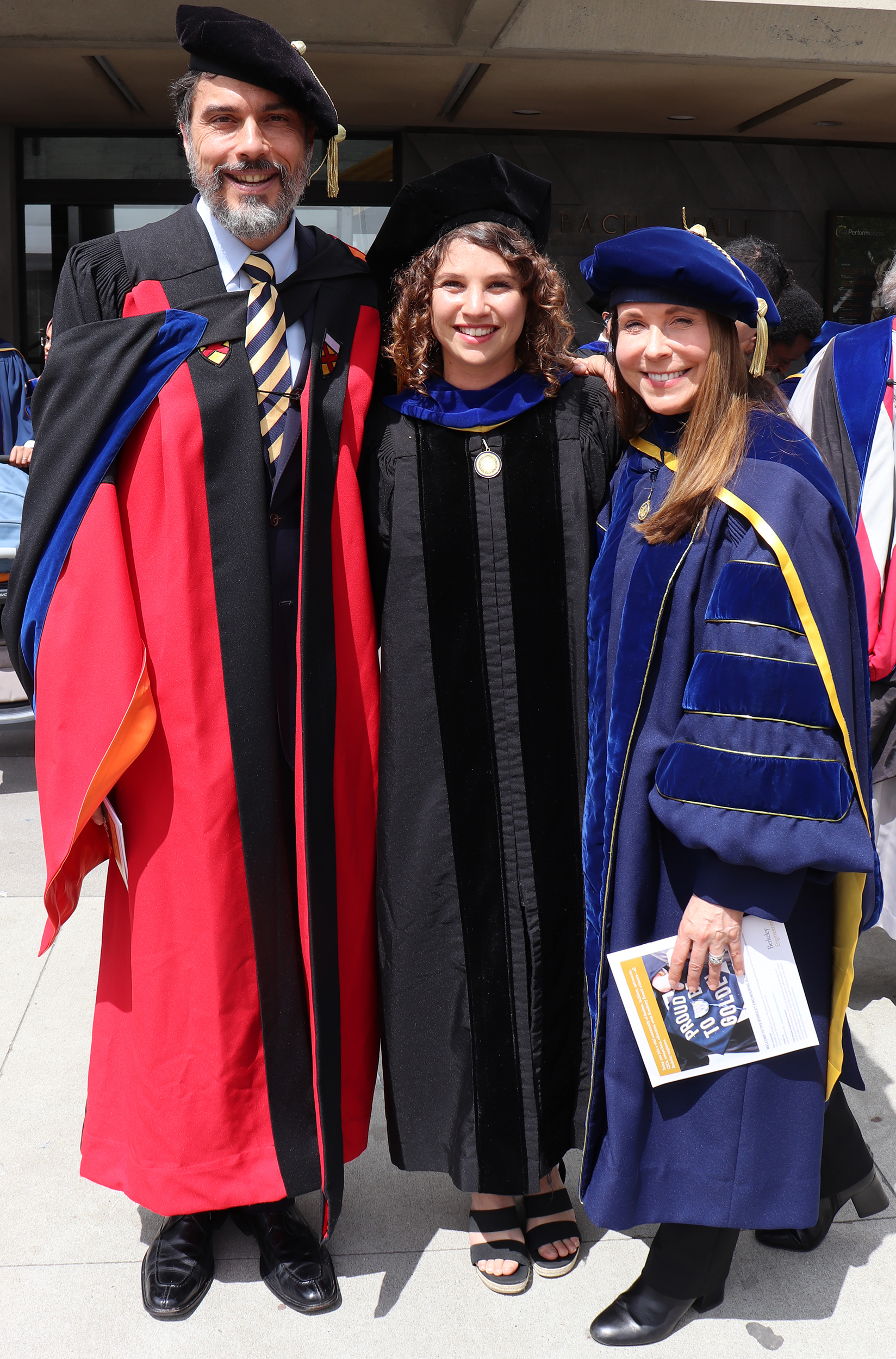 Graduate Jessica Lazarus celebrates with advisers Alexandre Bayen and Susan Shaheen Graduate Jessica Lazarus celebrates with advisers Alexandre Bayen and Susan Shaheen