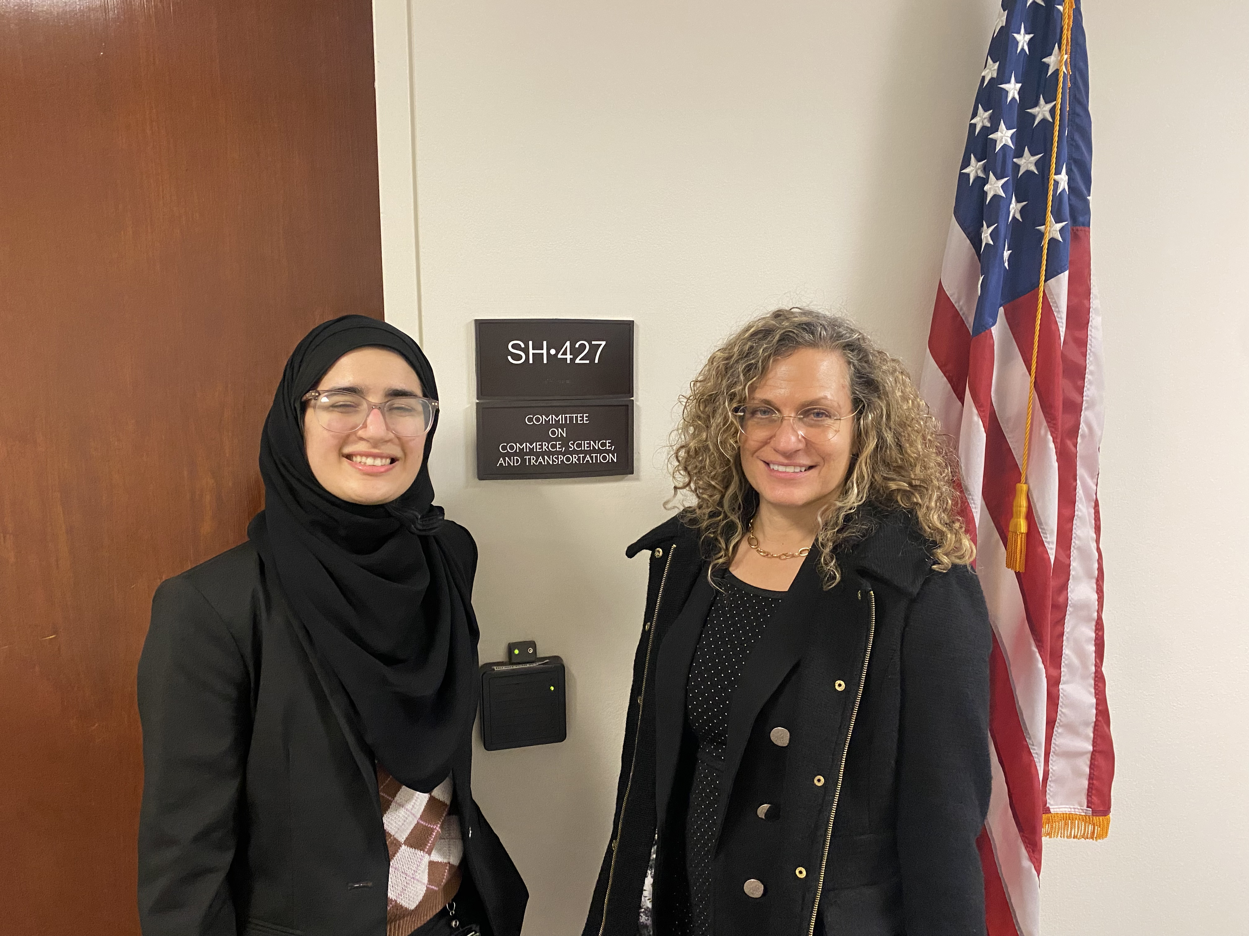 ITS alum Rukia Hassoun, Air Grant Fellow, US Senate Committee on Commerce, Science, and Transportation with ITS Assistant Director Laura Melendy