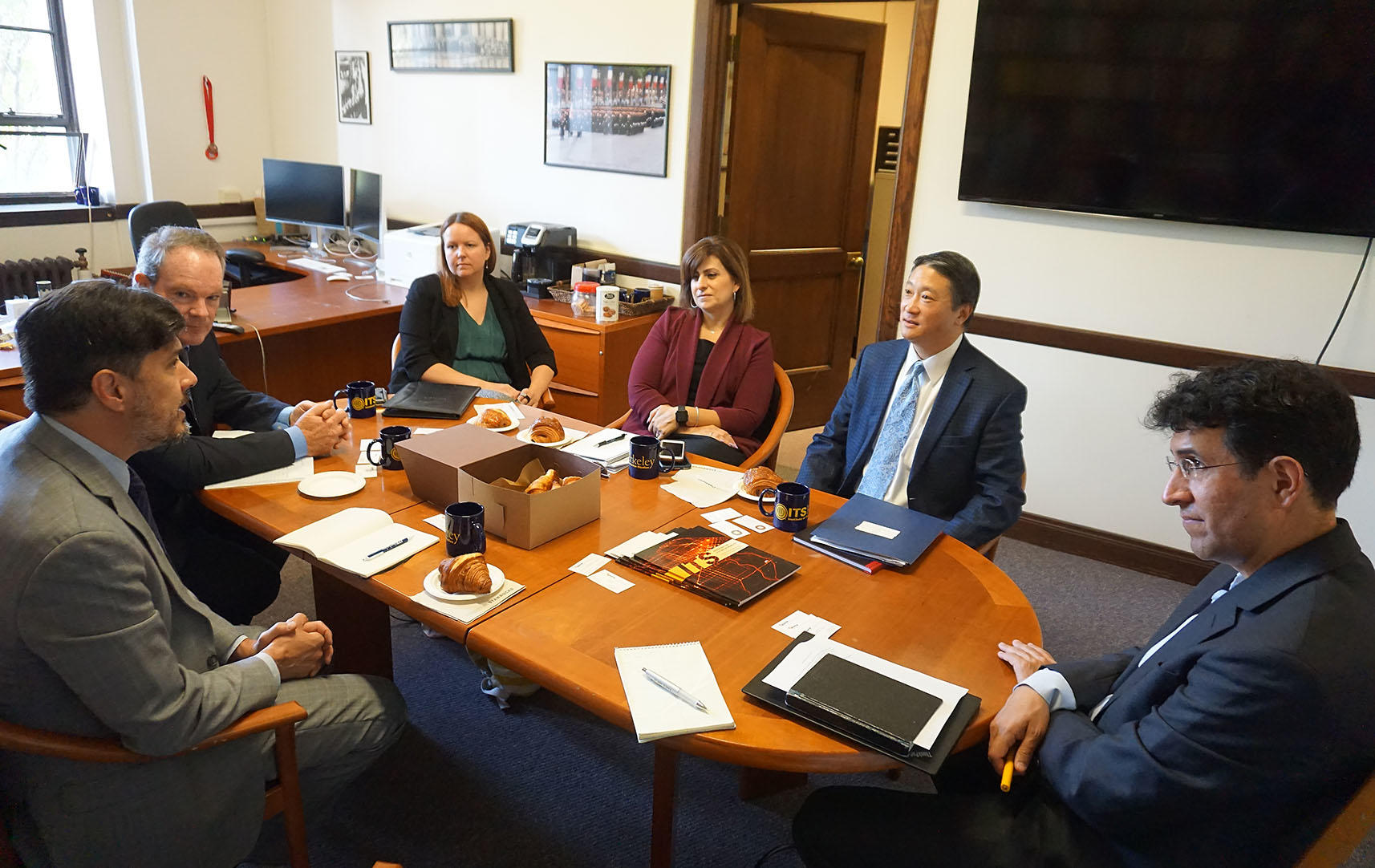 CalSTA Secretary David Kim, Deputy Secretary of Communications, Strategic Planning Melissa Figueroa, Deputy Secretary for Legislation Melanie Perron, met with ITS Director Alexandre Bayen, Associate Director Daniel A. Rodriguez, and PATH Director Tom West