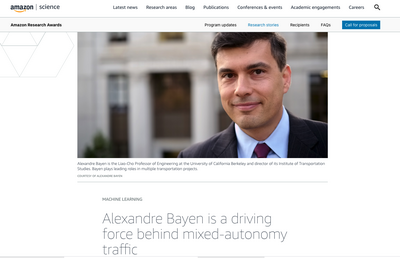 Amazon Science webpage featuring a photo of Alexandre Bayen