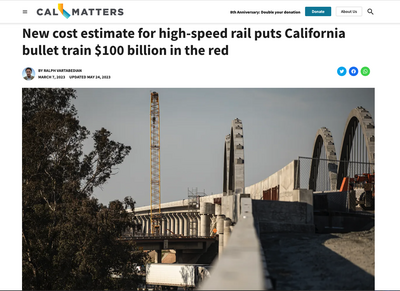 Construction on the High-Speed Rail over a ramp above Highway 99 in south Fresno on March 3, 2023. Photo by Larry Valenzuela, CalMatters/CatchLight Local