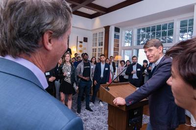 Exec Ed students from Ecole Polytechnique attended a a reception at the Residence of the Consul General of France during their visit. (Photo by Susanna Camp)