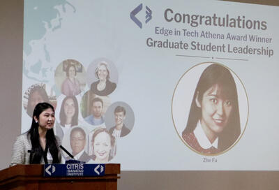 Zhe Fu delivers her Athena Award speech