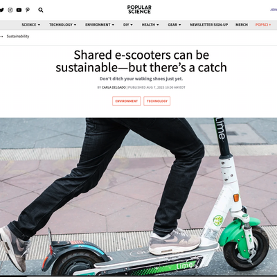 Popular Science article page, person on a scooter