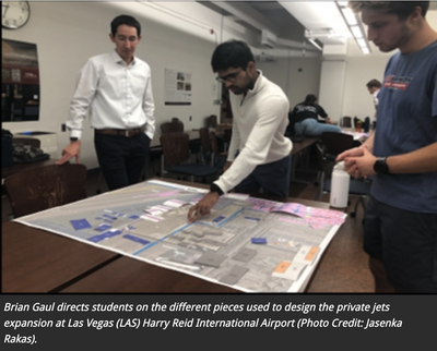 Brian Gaul directs students on the different pieces used to design the private jets expansion at Las Vegas (LAS) Harry Reid International Airport 