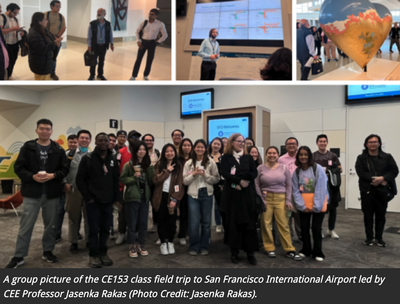 A group picture of the CE153 class field trip to San Francisco International Airport led by CEE Professor Jasenka Rakas 
