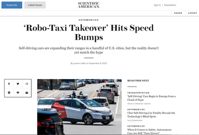 Scientific American website with Robo Taxi photo