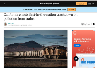 SF Chronicle website, smoggy picture of train