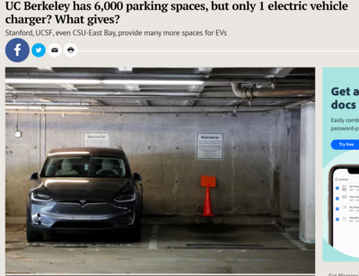 UC Berkeley has 6,000 Parking Spaces but only One Electric Vehicle Charger?